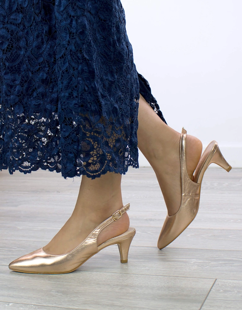 Mid Slim Heel Pointed Toe Slingback 50s Faux Leather Court Shoes