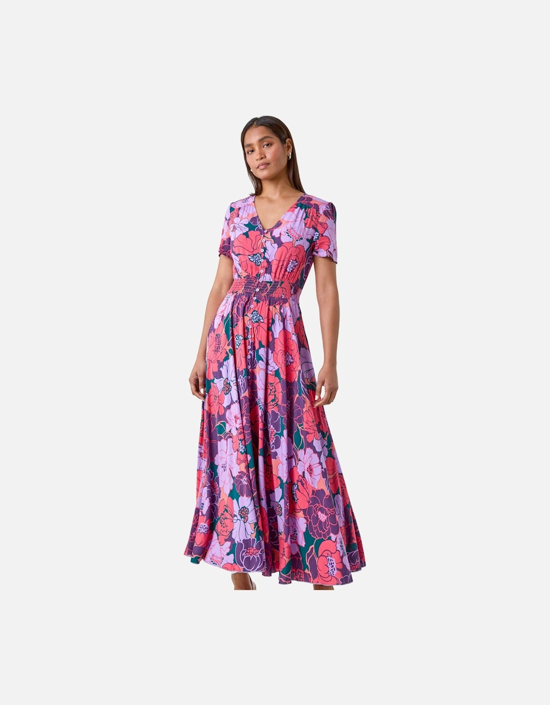 Floral Print Button Detail Maxi Dress, 2 of 1