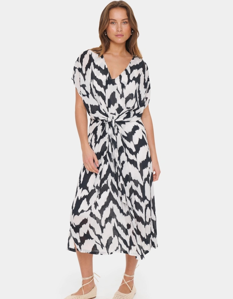 Eya V-neck Knot Detail Printed Dress