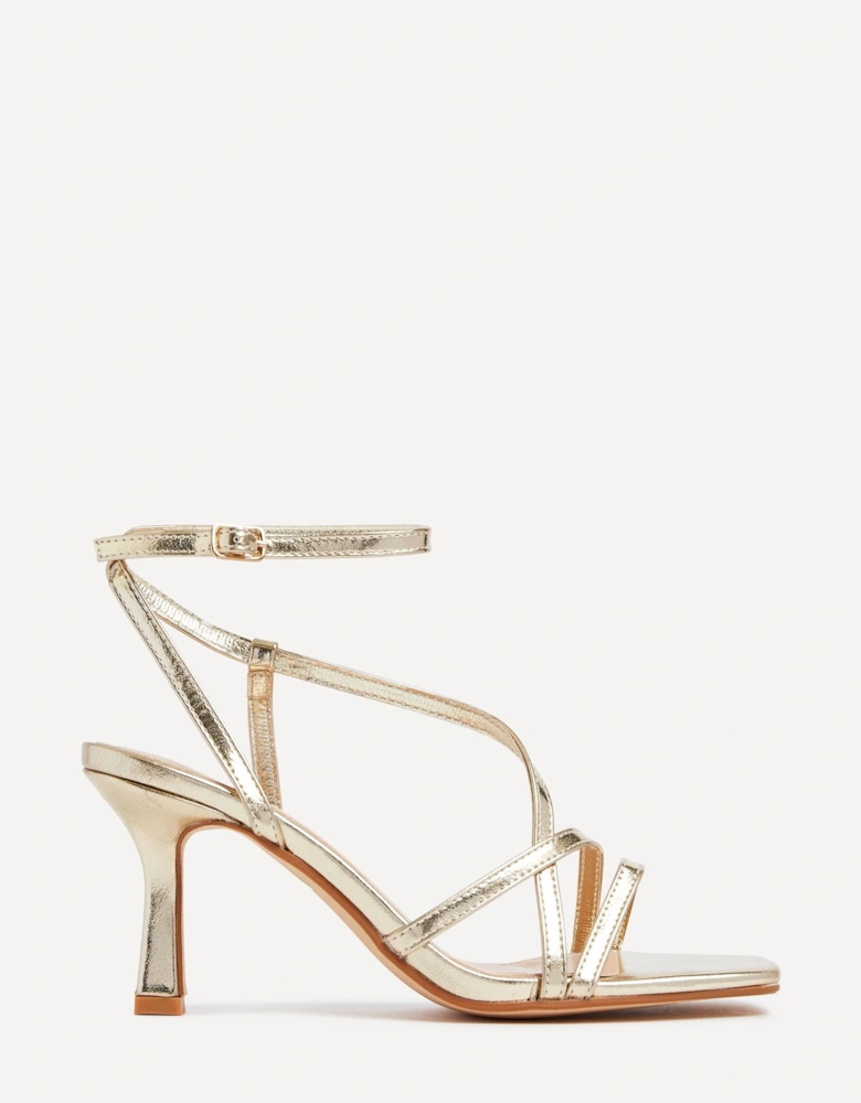 Ella Gold Faux Leather Strappy Square Toe Heeled Sandal
