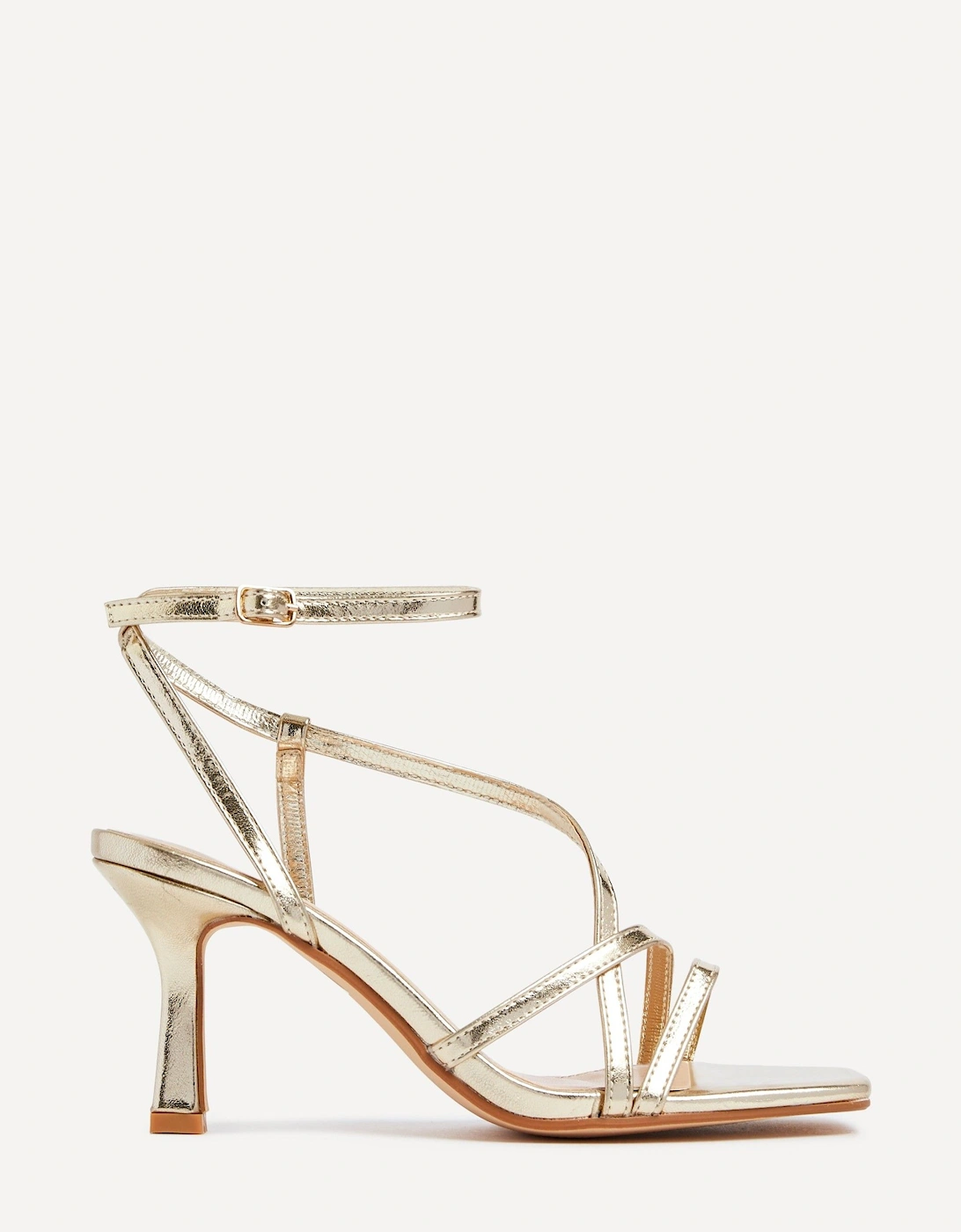 Ella Gold Faux Leather Strappy Square Toe Heeled Sandal, 2 of 1