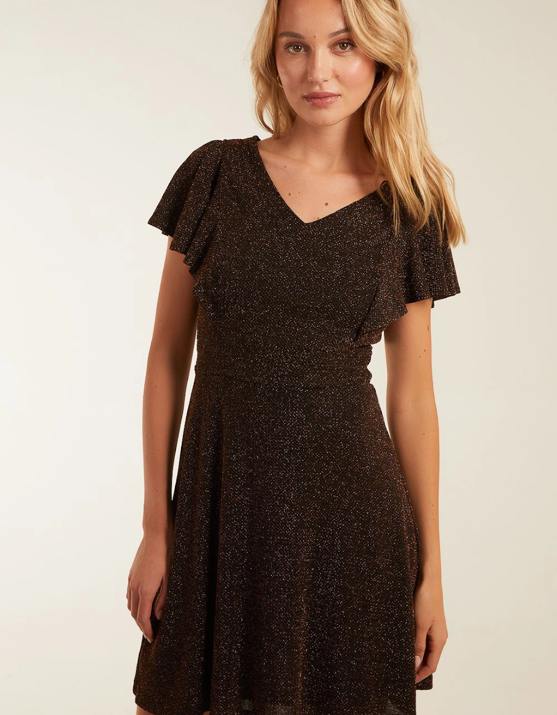Metallic Flutter Sleeve Mini Dress, 2 of 1