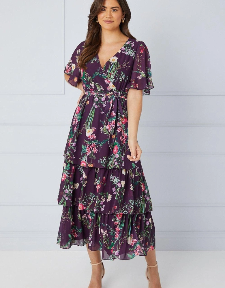 Floral Print Ruffle Midi Dress