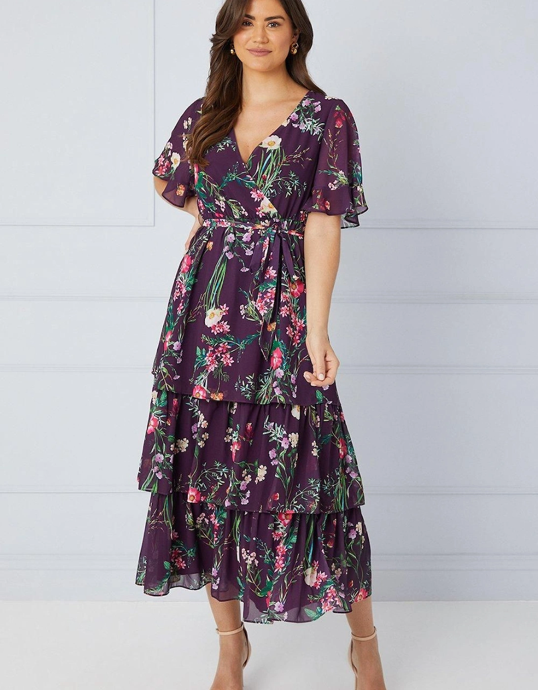 Floral Print Ruffle Midi Dress, 2 of 1
