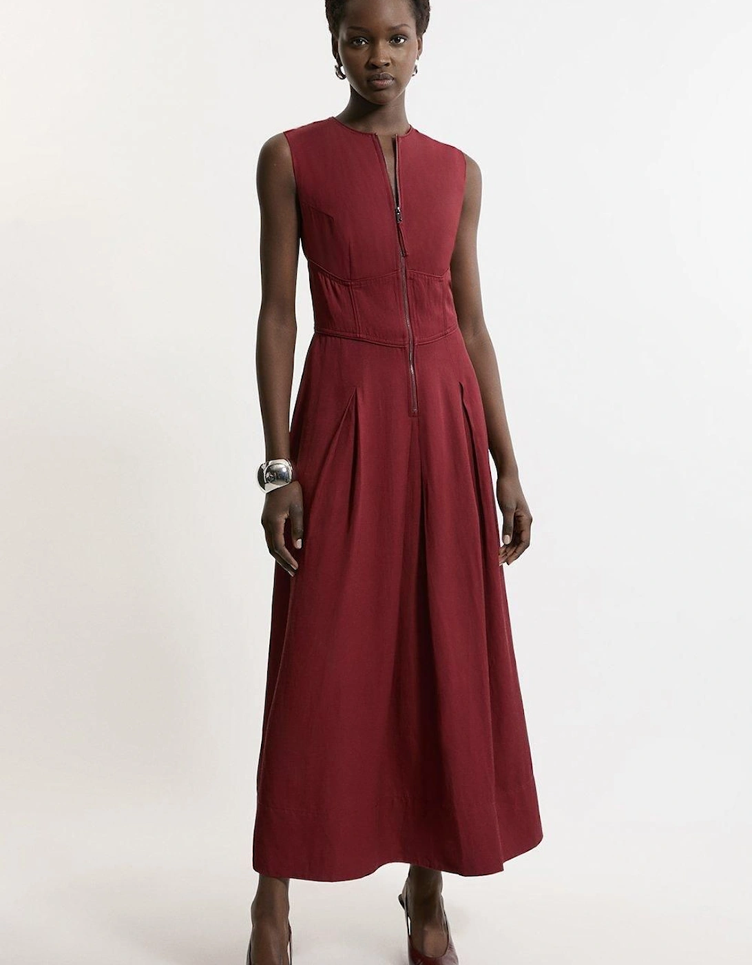 Premium Linen Twill Woven Sleeveless Maxi Dress, 2 of 1