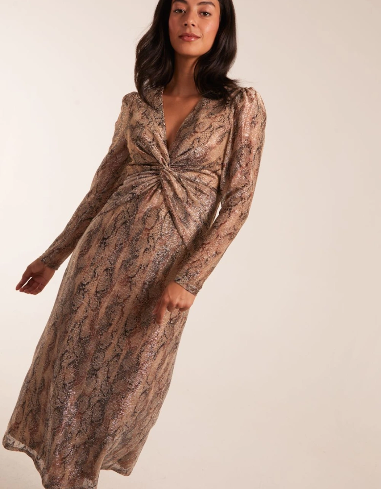Snakeprint Plisse Twist Front Dress