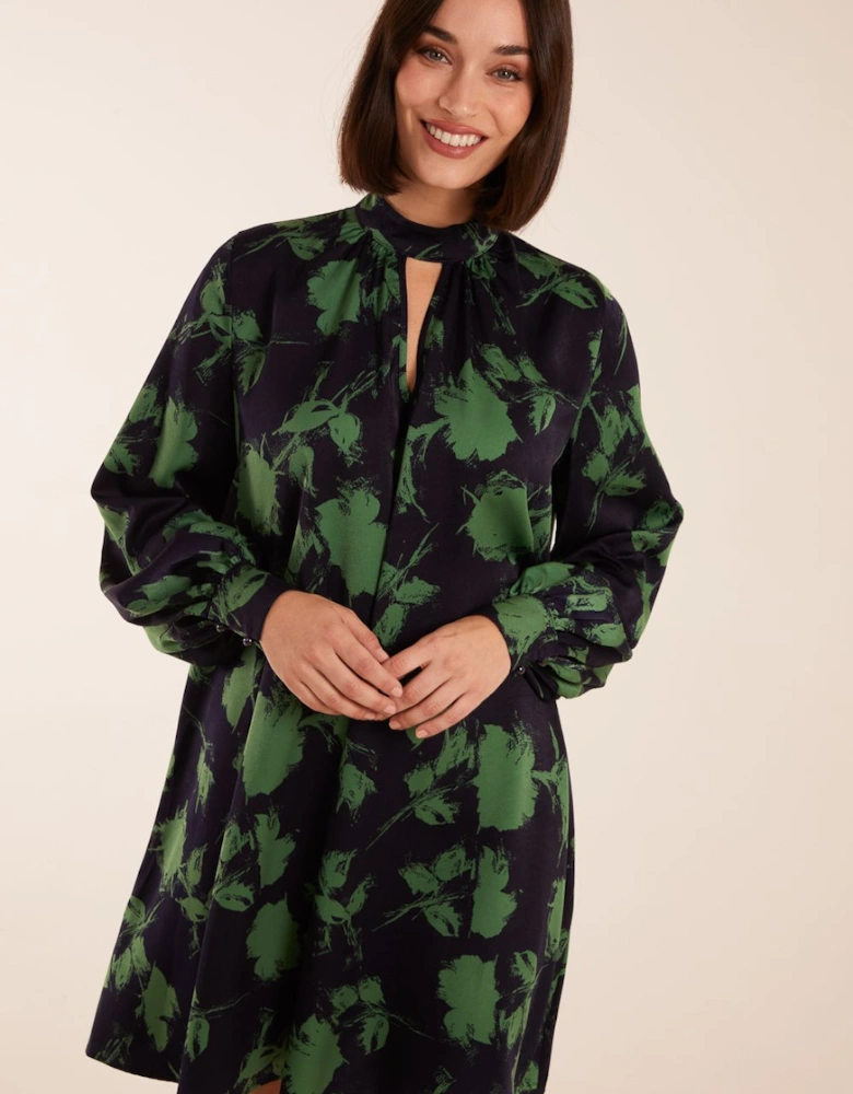 Abstract High Neck Keyhole Shift Dress