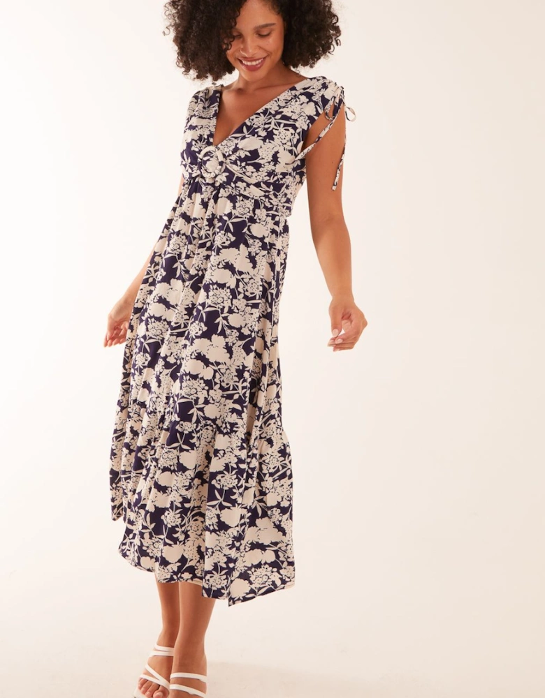 Sleeveless Ring Front V Neck Midi Dress