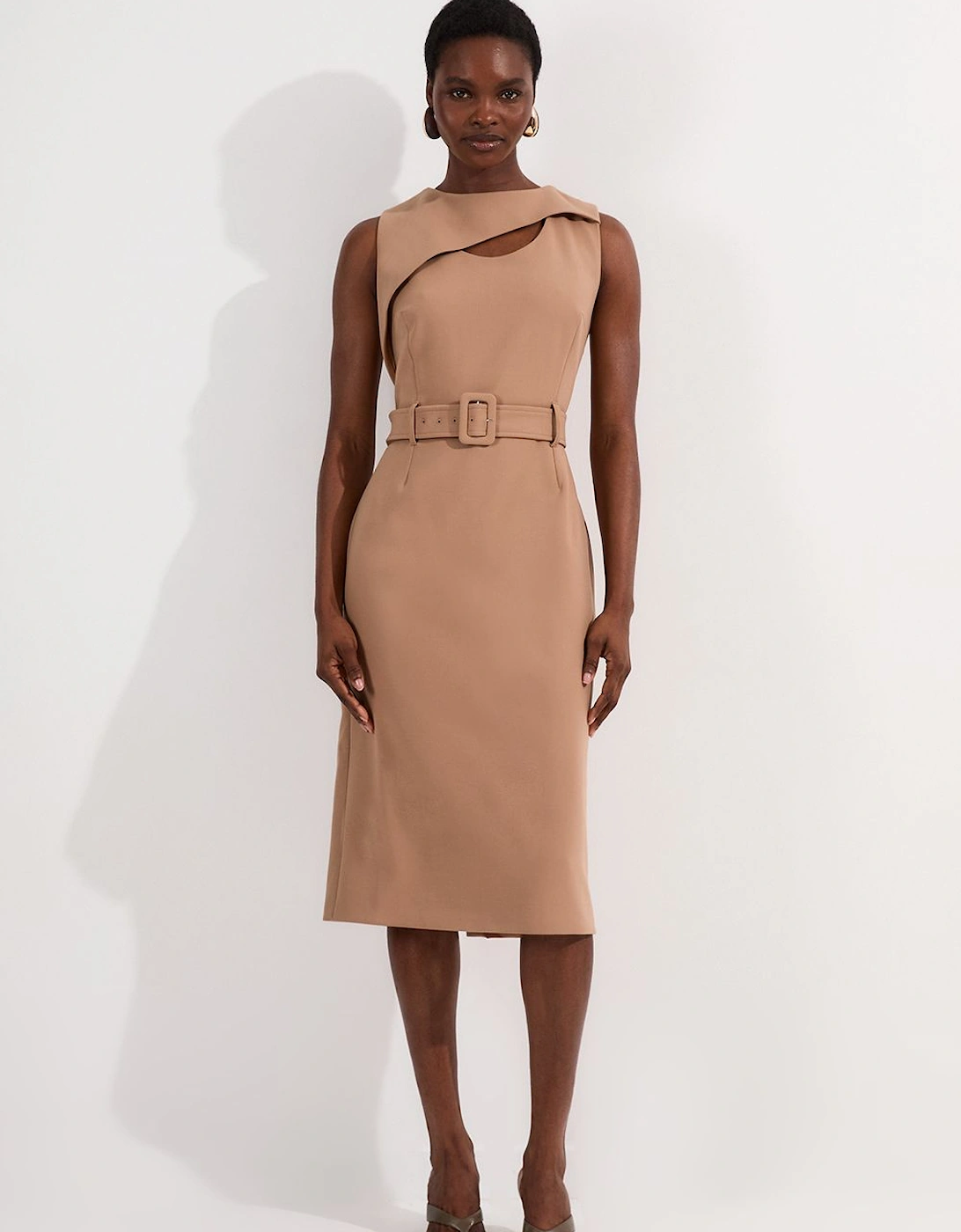Compact Stretch Belted Pencil Midi Dress, 2 of 1