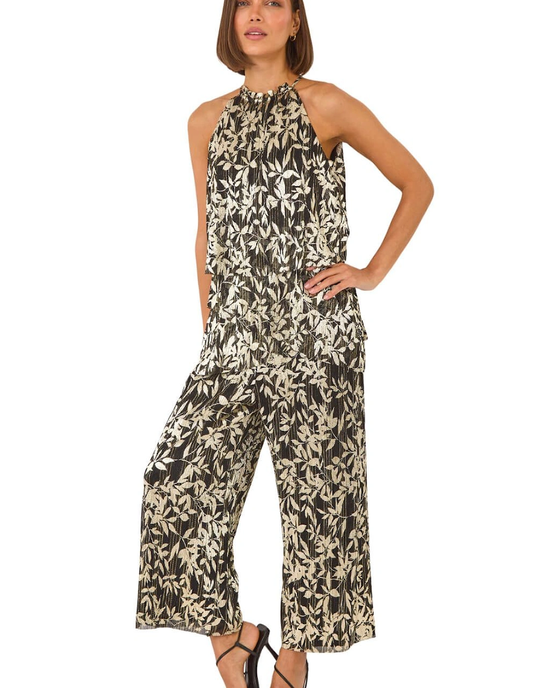 Abstract Foil Print Plisse Jumpsuit, 2 of 1