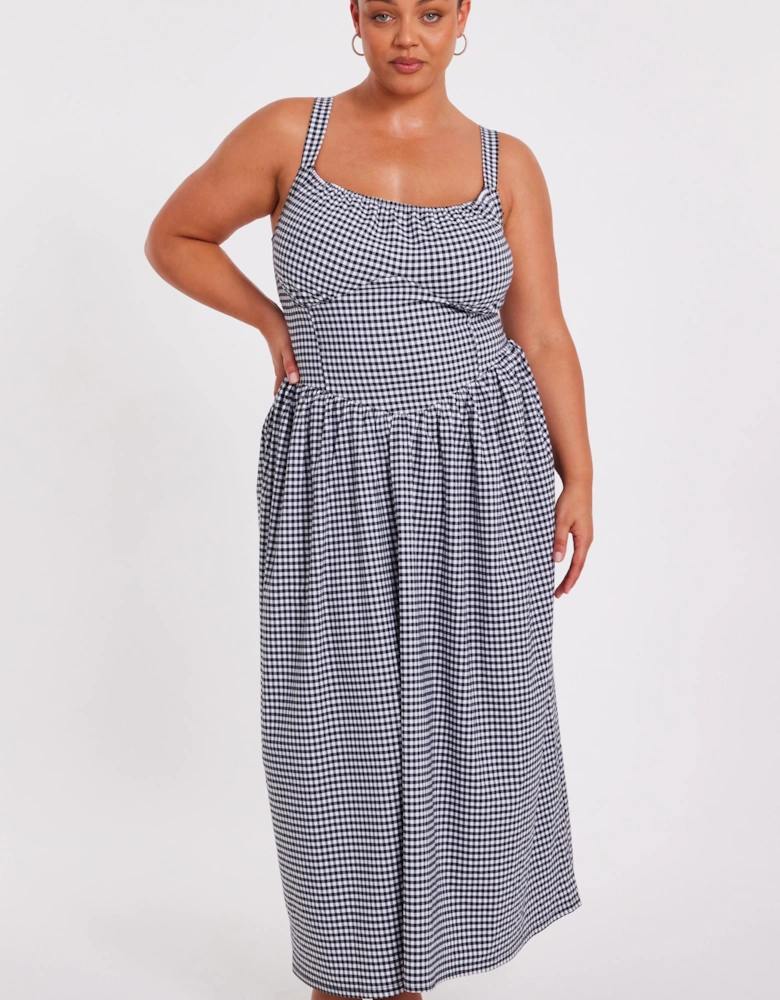 Black Curve Gingham Midaxi Dress