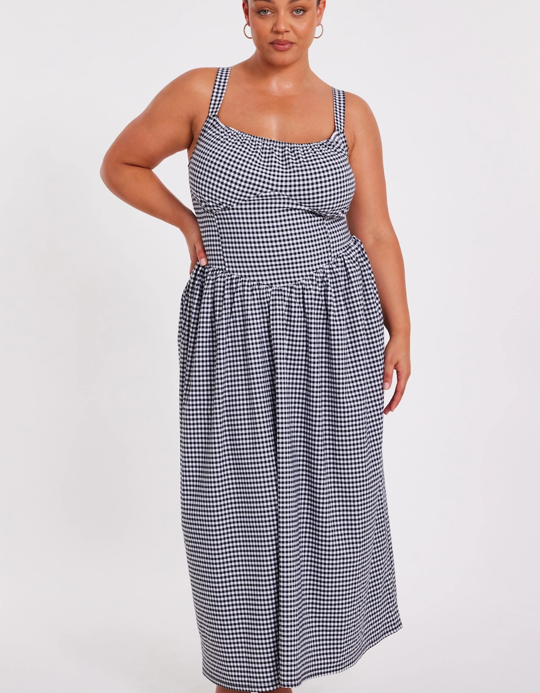 Black Curve Gingham Midaxi Dress, 2 of 1