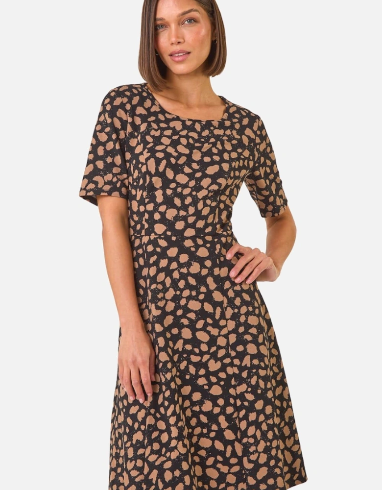 Spot Print Panel Midi Dress