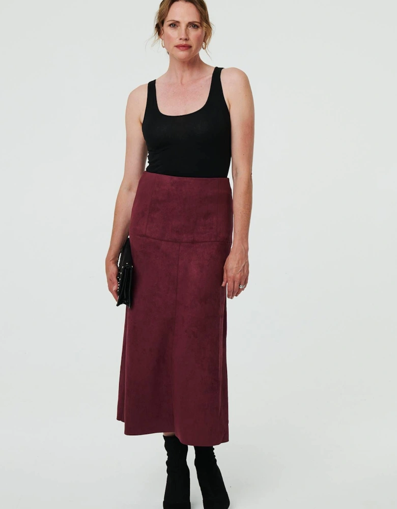 Faux Suede A-Line High Waist Midi Skirt