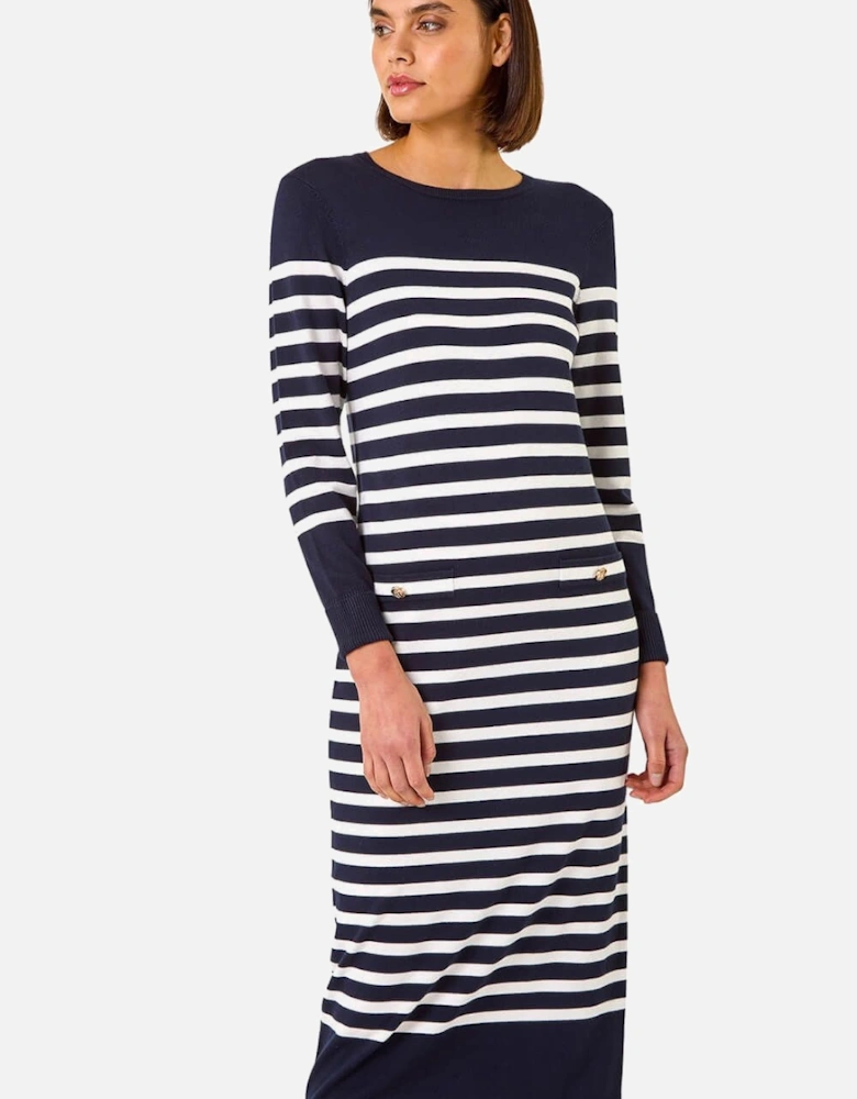 Stripe Print Knit Midi Dress