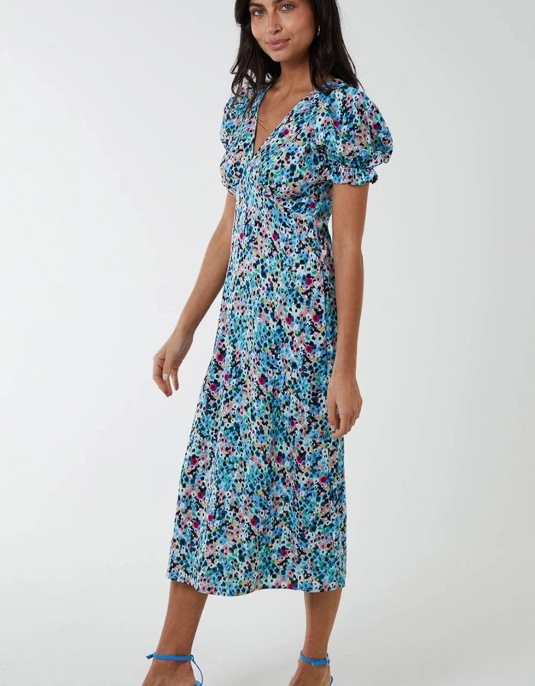 Frill Puff Sleeve Midi Dress, 2 of 1