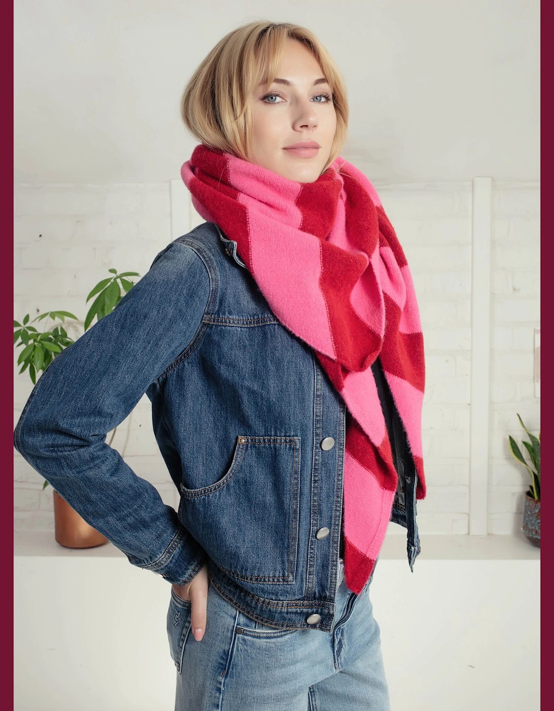 Edwina Knitted Triangle Scarf - Pink Stripe, 3 of 2