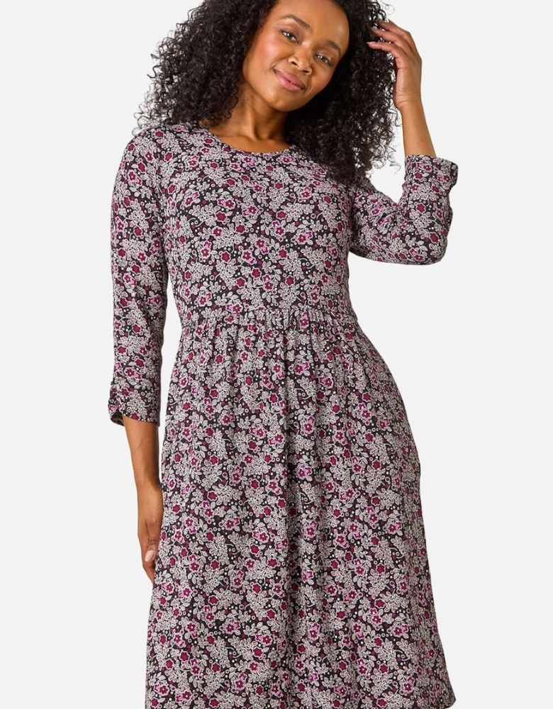 Petite Floral Print Gathered Waist Dress