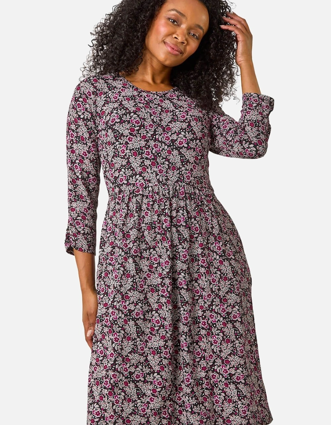 Petite Floral Print Gathered Waist Dress, 2 of 1