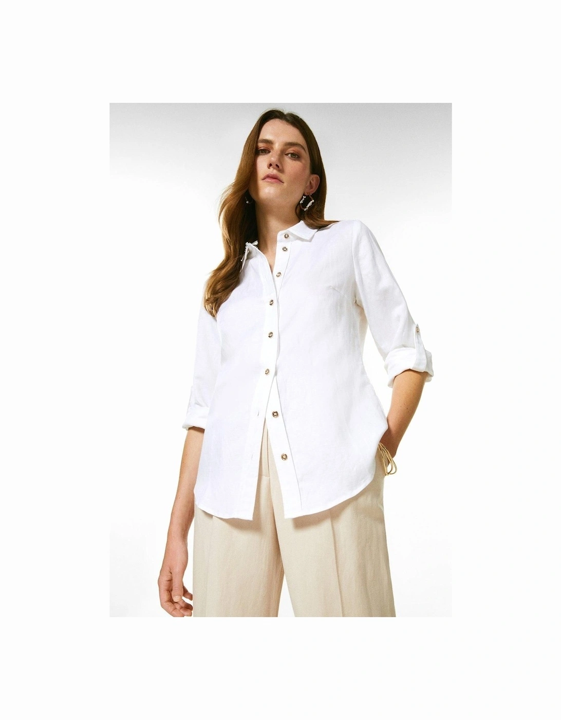 Viscose Linen Woven Button Detail Shirt, 2 of 1