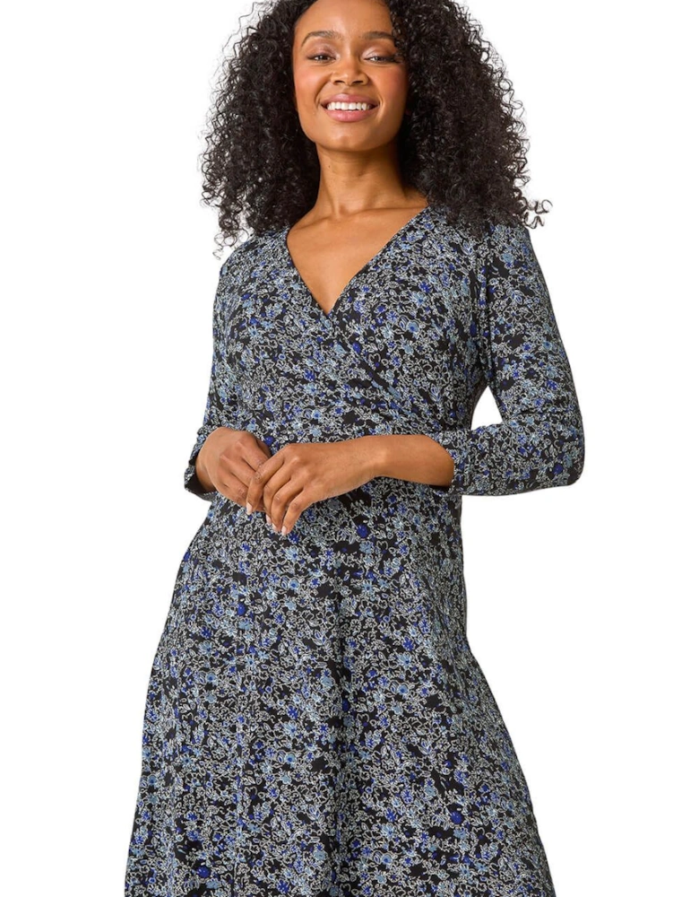 Petite Ditsy Print V-Neck Wrap Dress