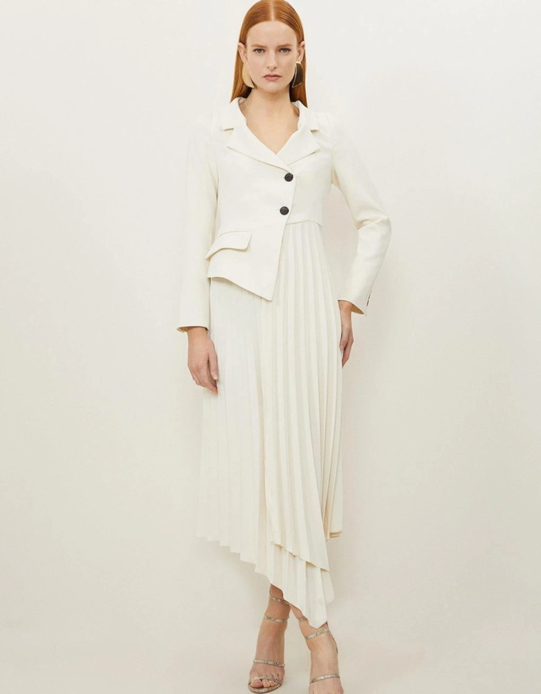 Petite Tailored Crepe Asymmetric Pleated Skirt Dress