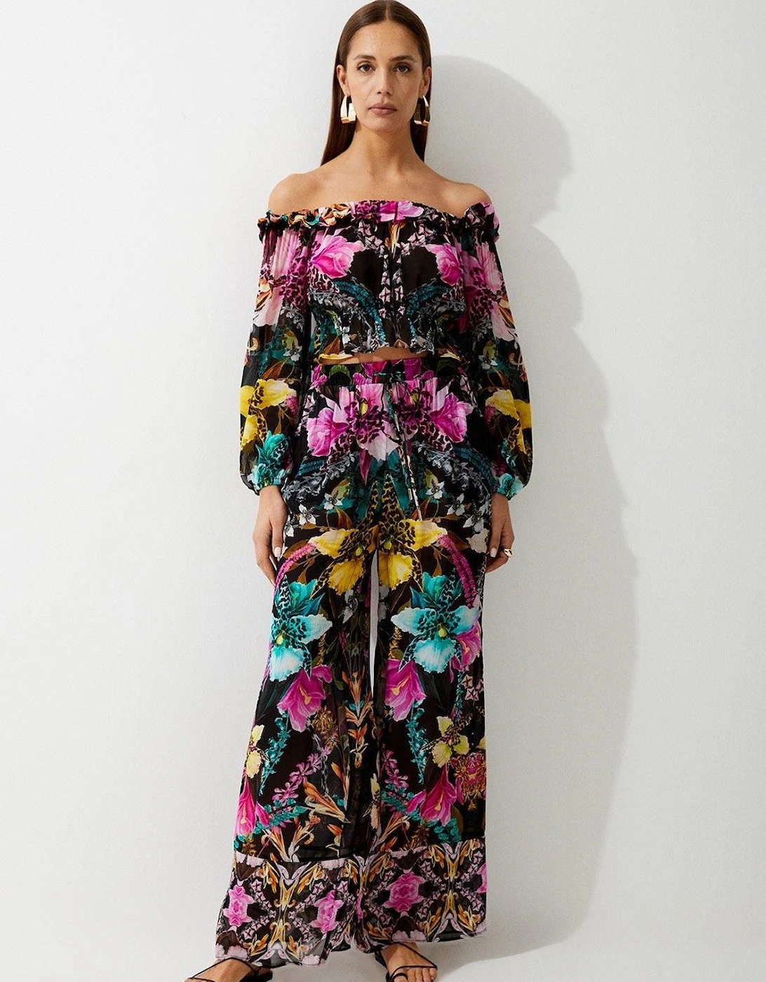 Mirrored Tropical Viscose Georgette Beach Trousers, 2 of 1