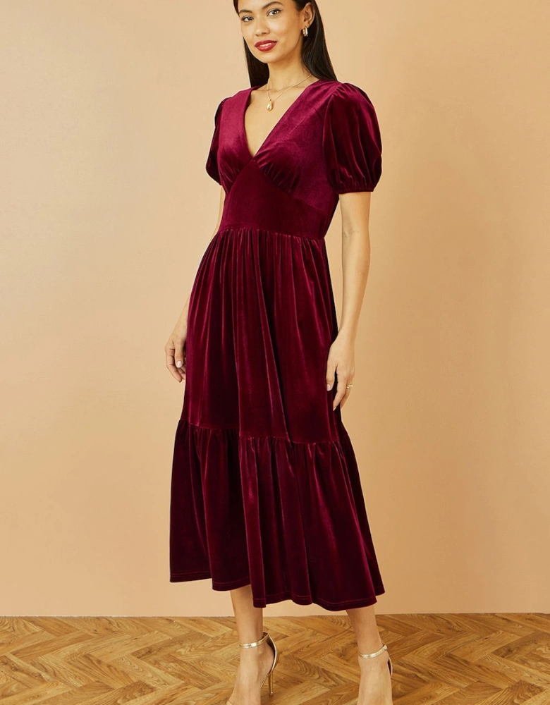 Burgundy Velvet Midi Dress