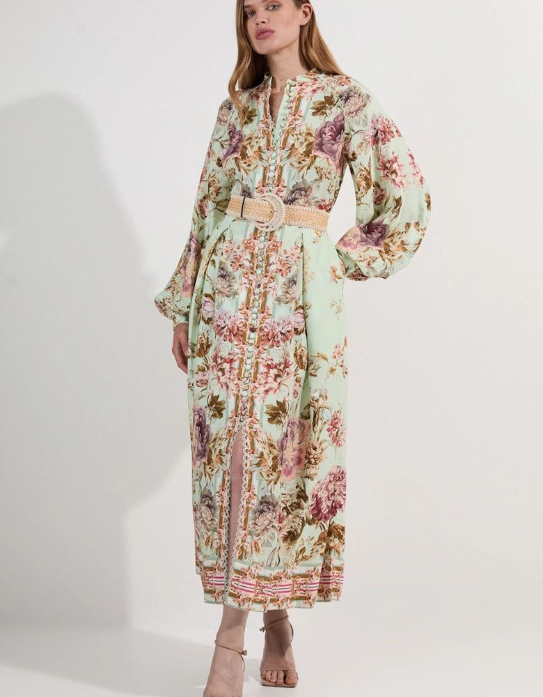 Floral Placed Embroidery Organdie Woven Midi Dress