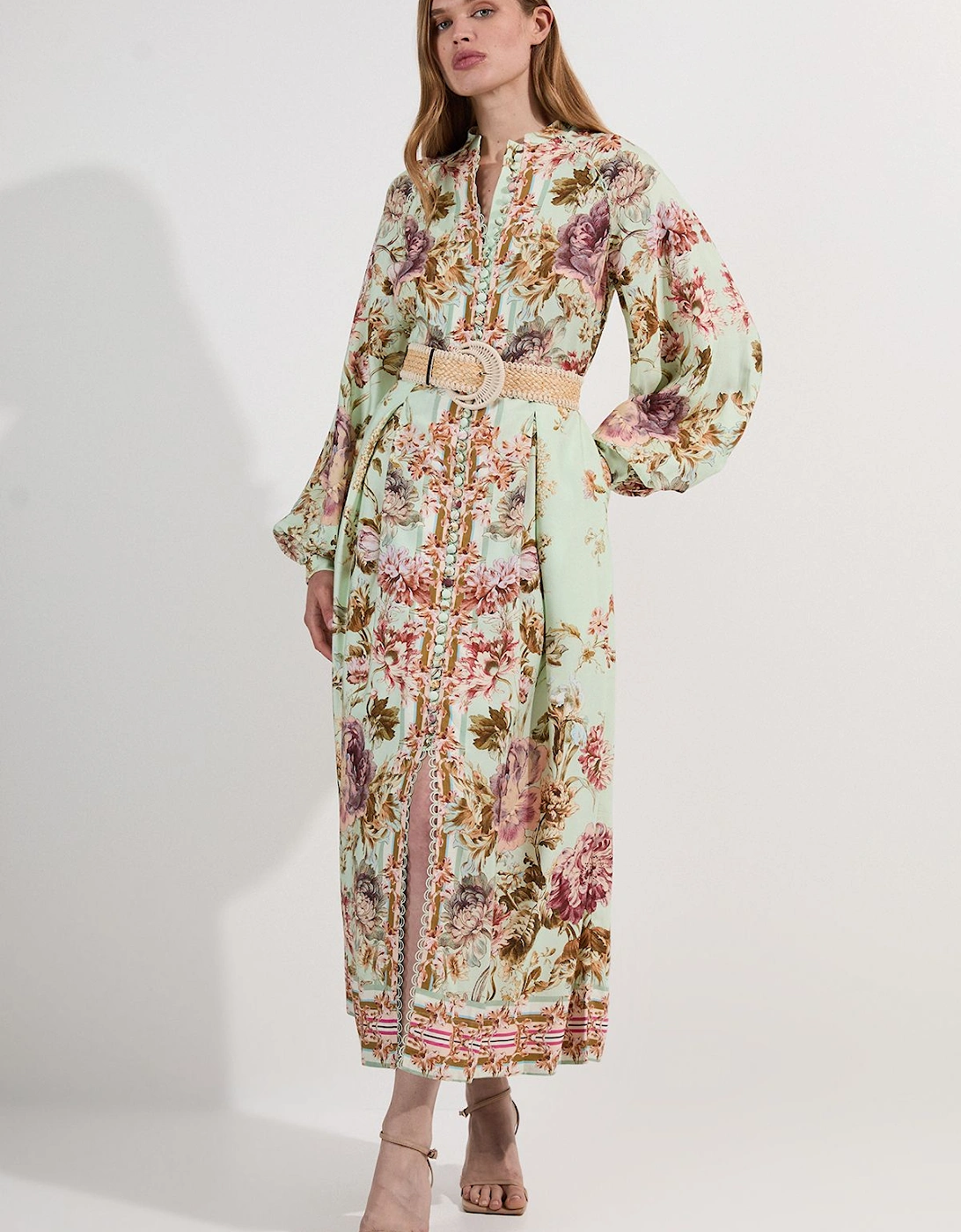 Floral Placed Embroidery Organdie Woven Midi Dress, 2 of 1