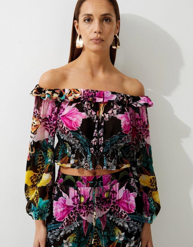 Tropical Floral Viscose Georgette Beach Top