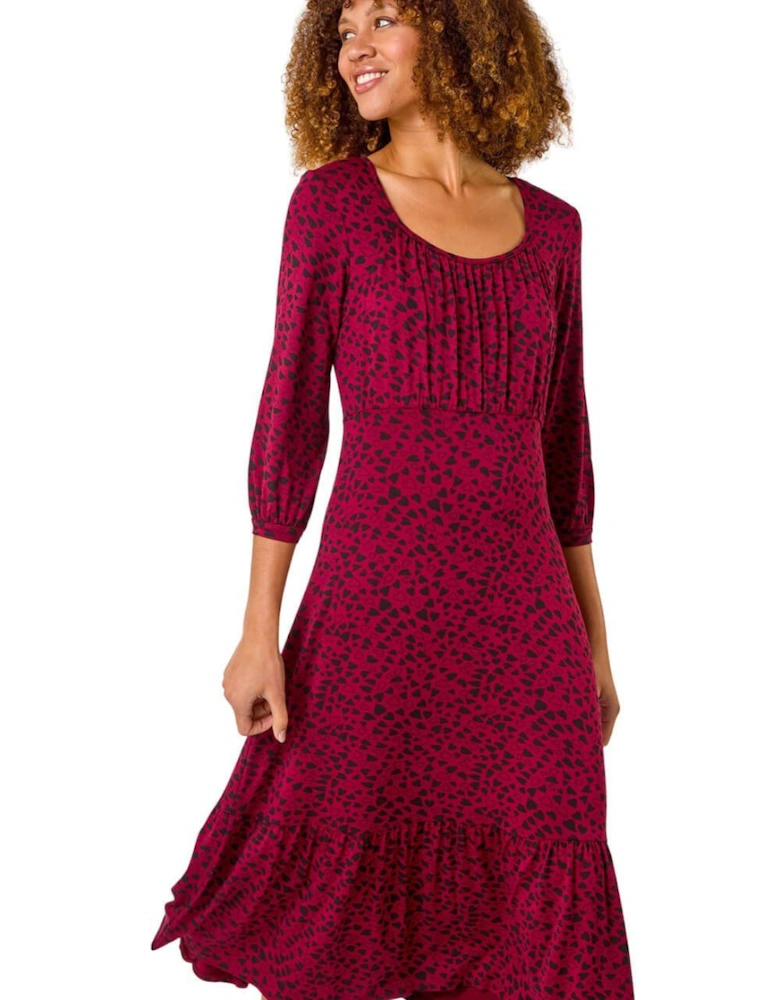Heart Print Frill Detail Midi Dress