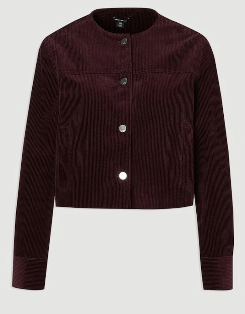 Cord Collarless Tailored Jacket