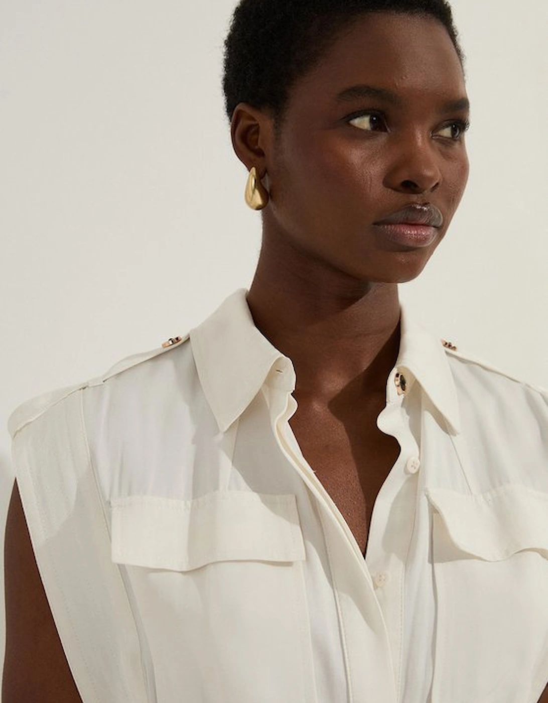 Petite Premium Viscose Linen Woven Sleeveless Shirt Dress With Belt