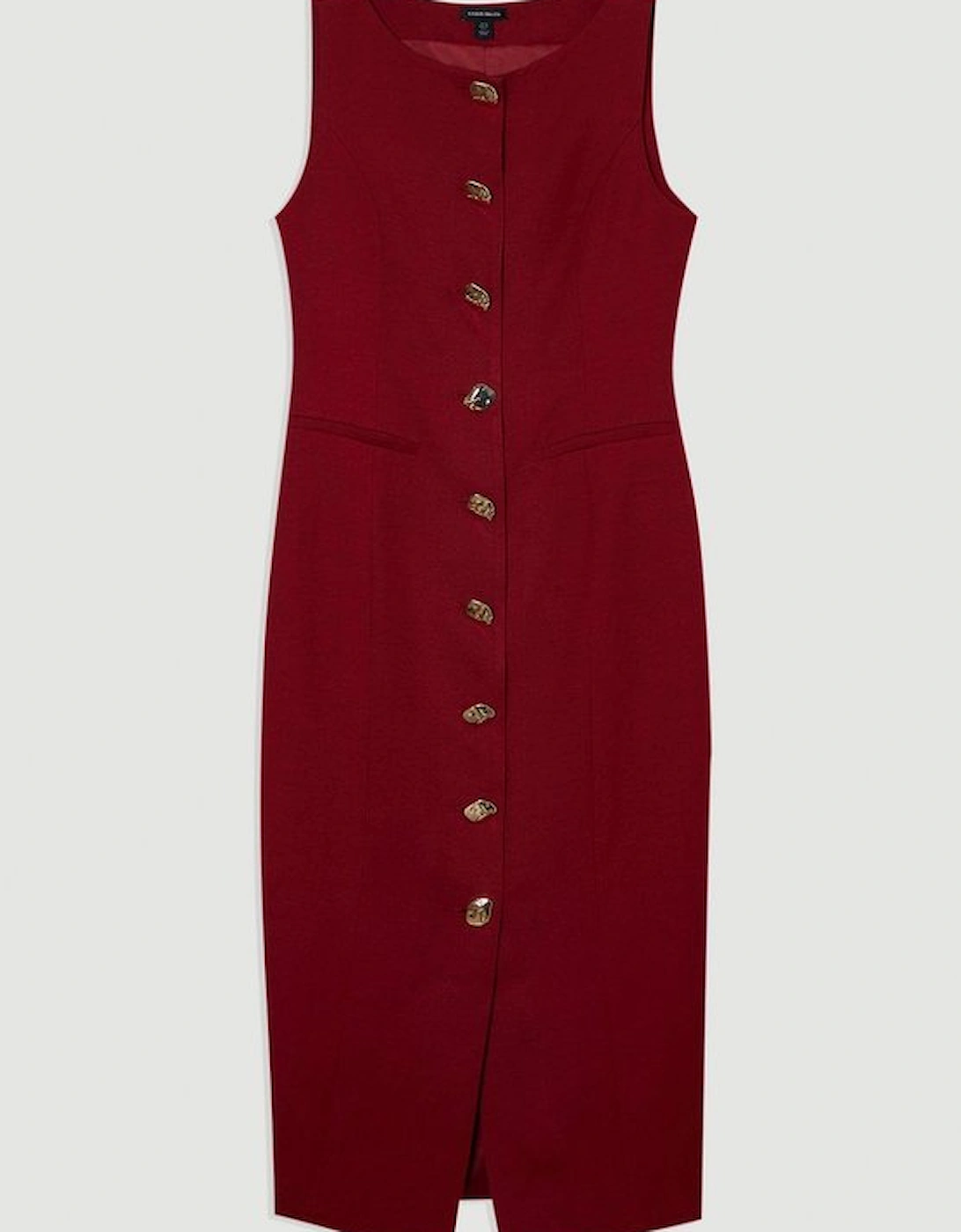 Viscose Linen Tailored Statement Button Front Pencil Midi Dress