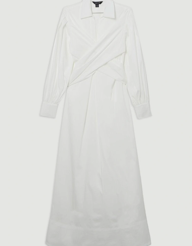Cotton Poplin Drama Sleeve Woven Wrap Detail Shirt Dress