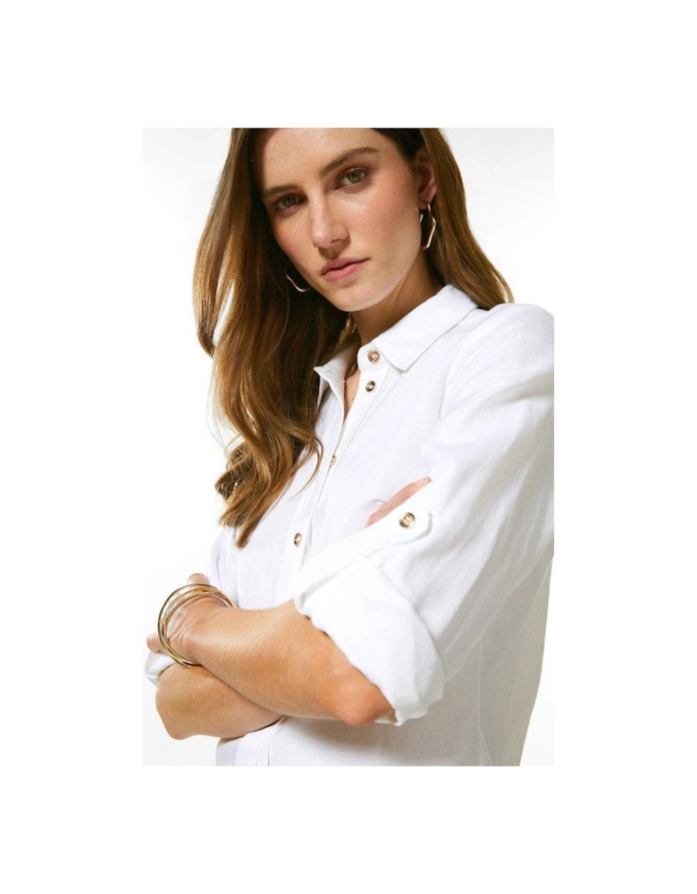 Viscose Linen Woven Button Detail Shirt