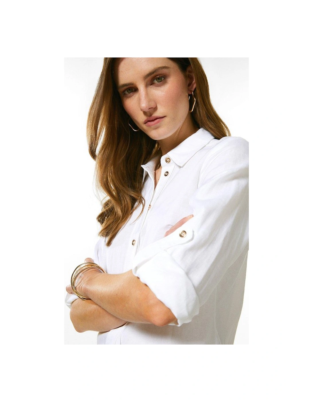 Viscose Linen Woven Button Detail Shirt