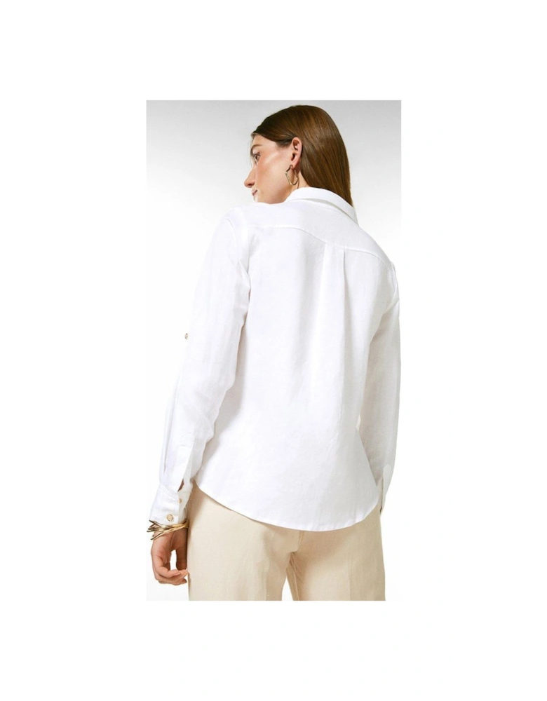 Viscose Linen Woven Button Detail Shirt