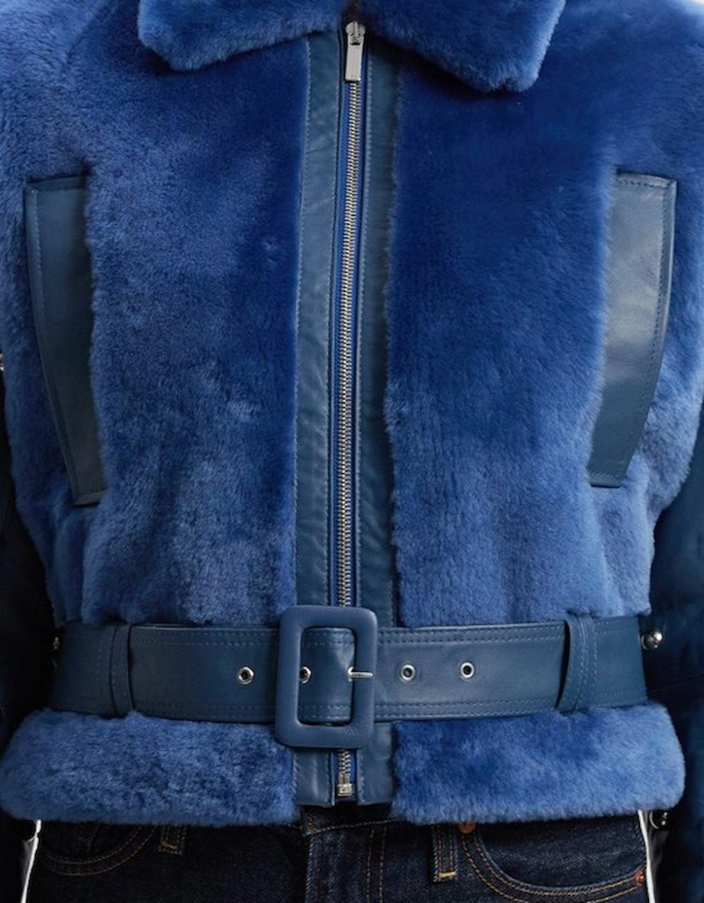 Shearling & Leather Mix Studded Biker Jacket