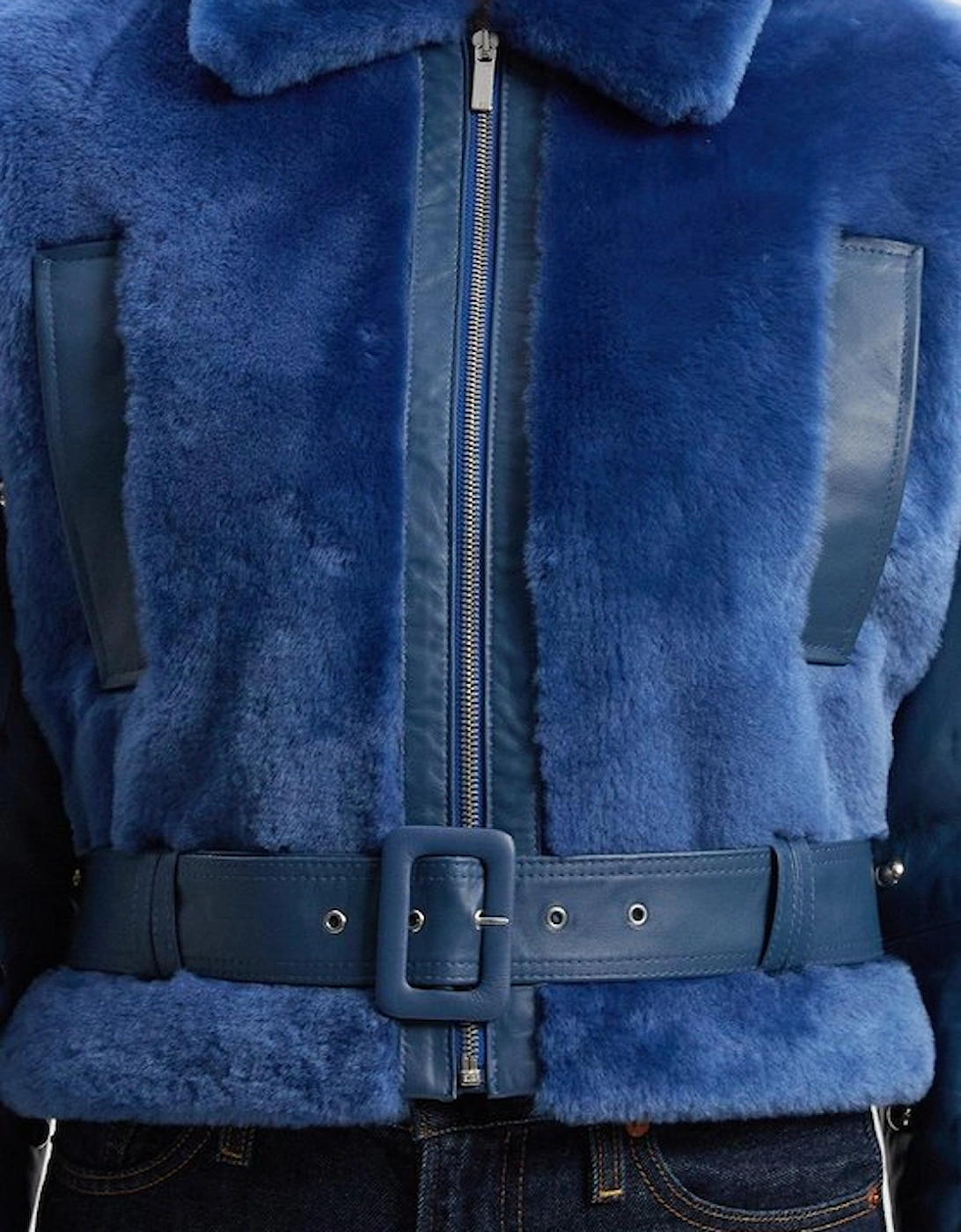 Shearling & Leather Mix Studded Biker Jacket