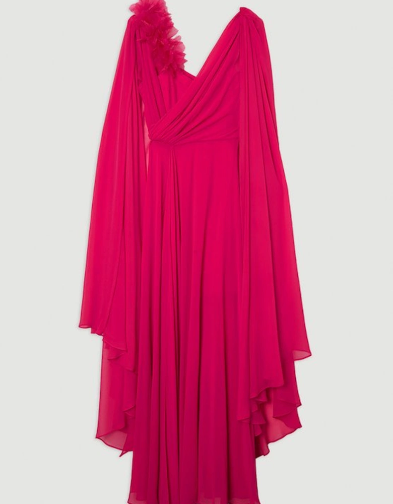 Georgette Pleated Bustier Cape Back Woven Maxi Dress