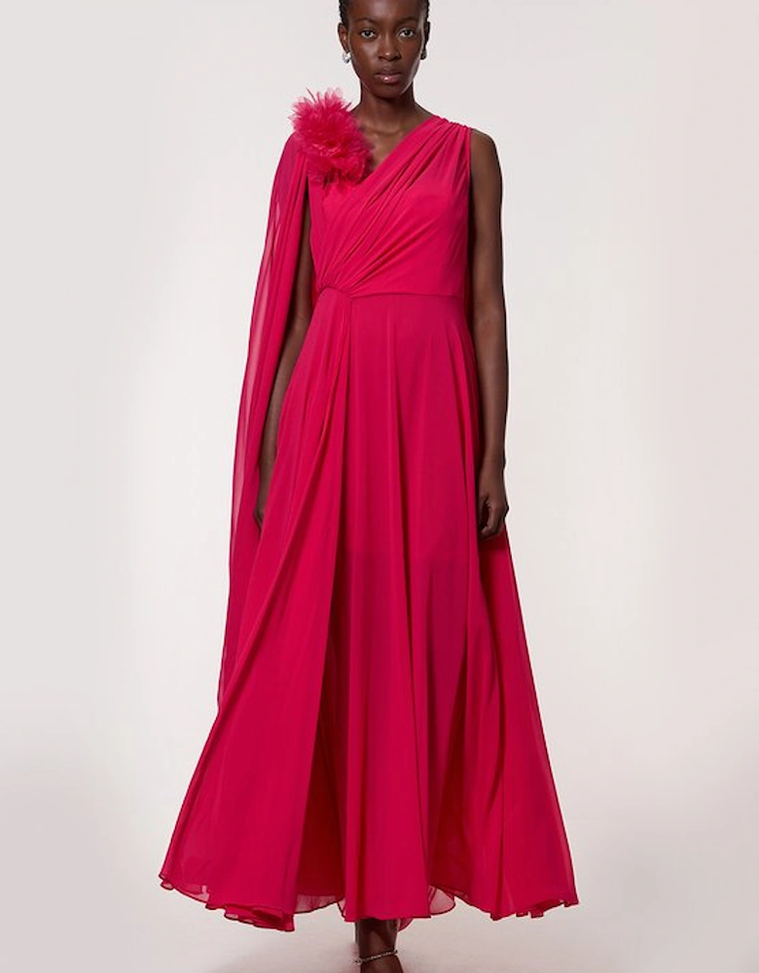 Georgette Pleated Bustier Cape Back Woven Maxi Dress