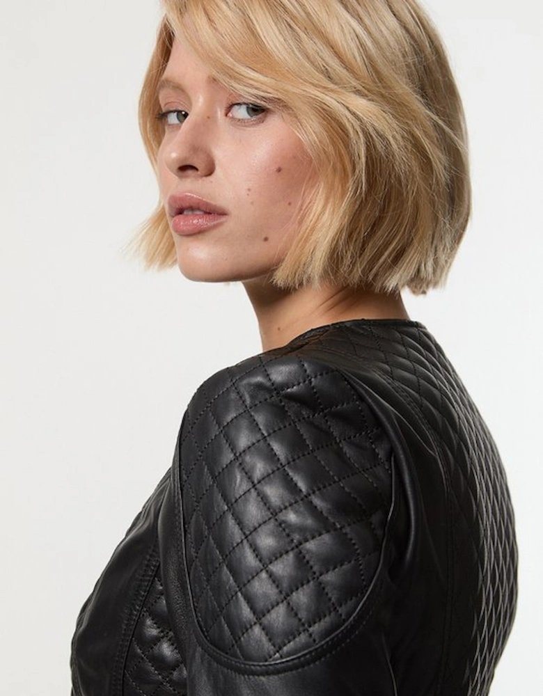 Leather Quilted Biker Jacket