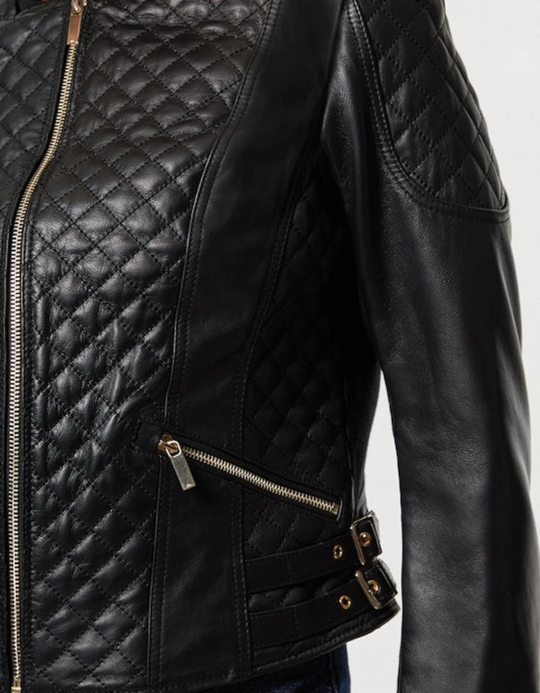 Leather Quilted Biker Jacket