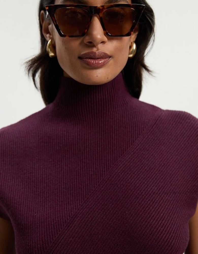 Soft Ribbed Asymmetric Hem Knitted Top