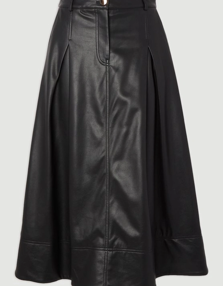 Faux Leather Tailored Full Midi Skirt