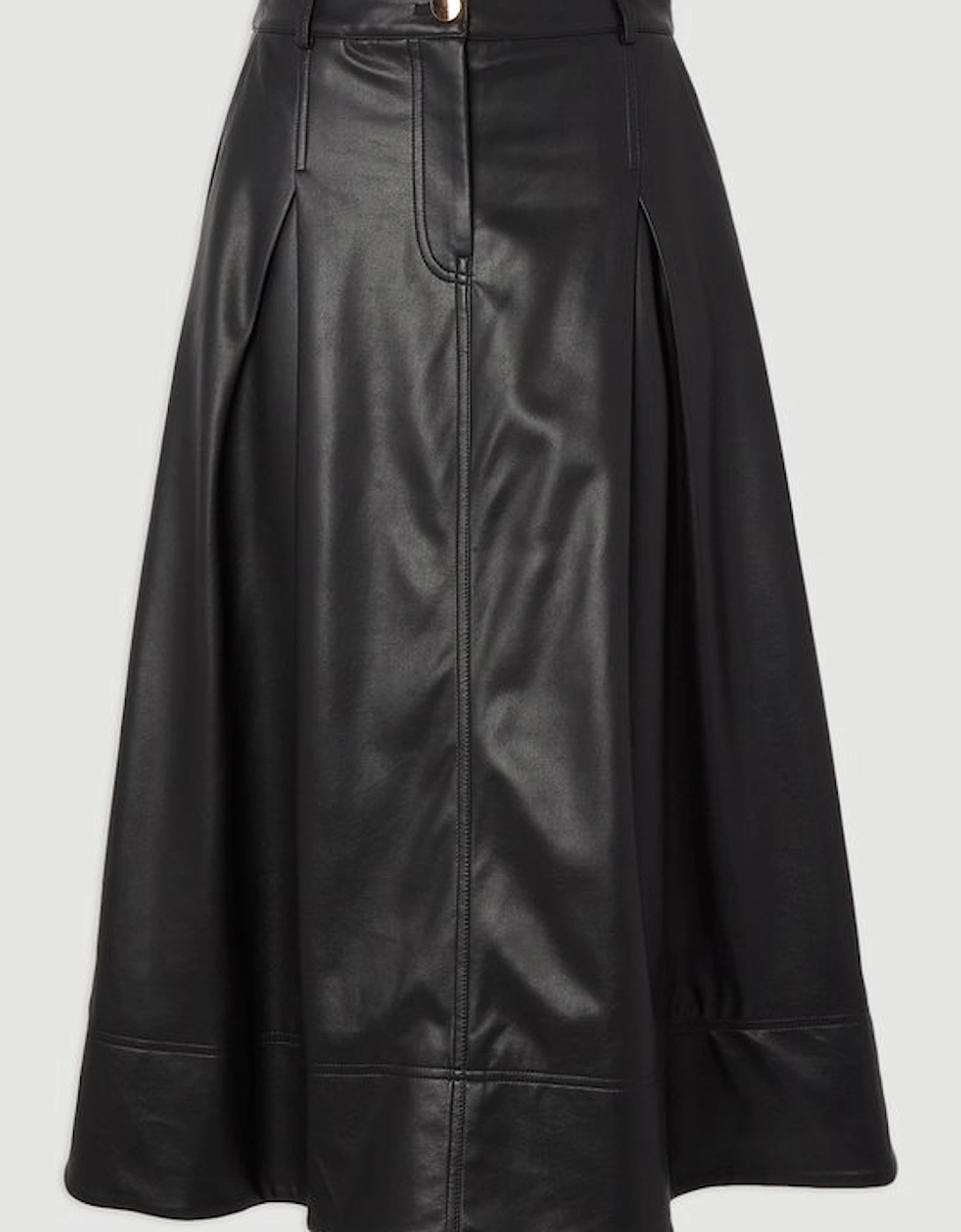 Faux Leather Tailored Full Midi Skirt