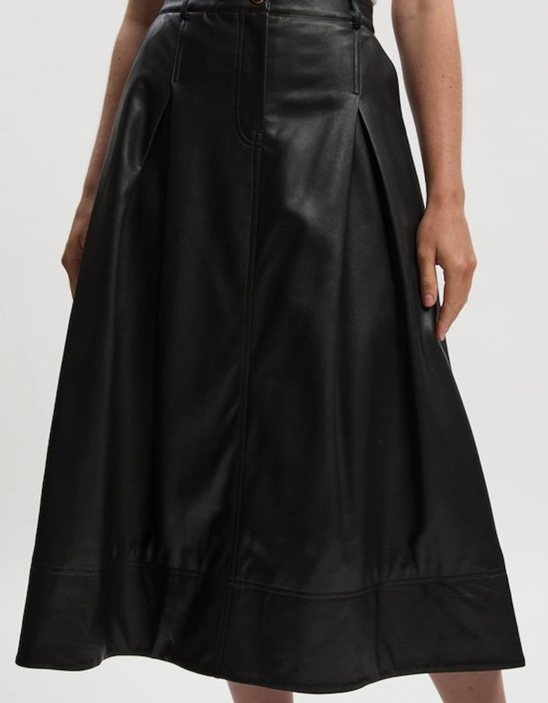 Faux Leather Tailored Full Midi Skirt