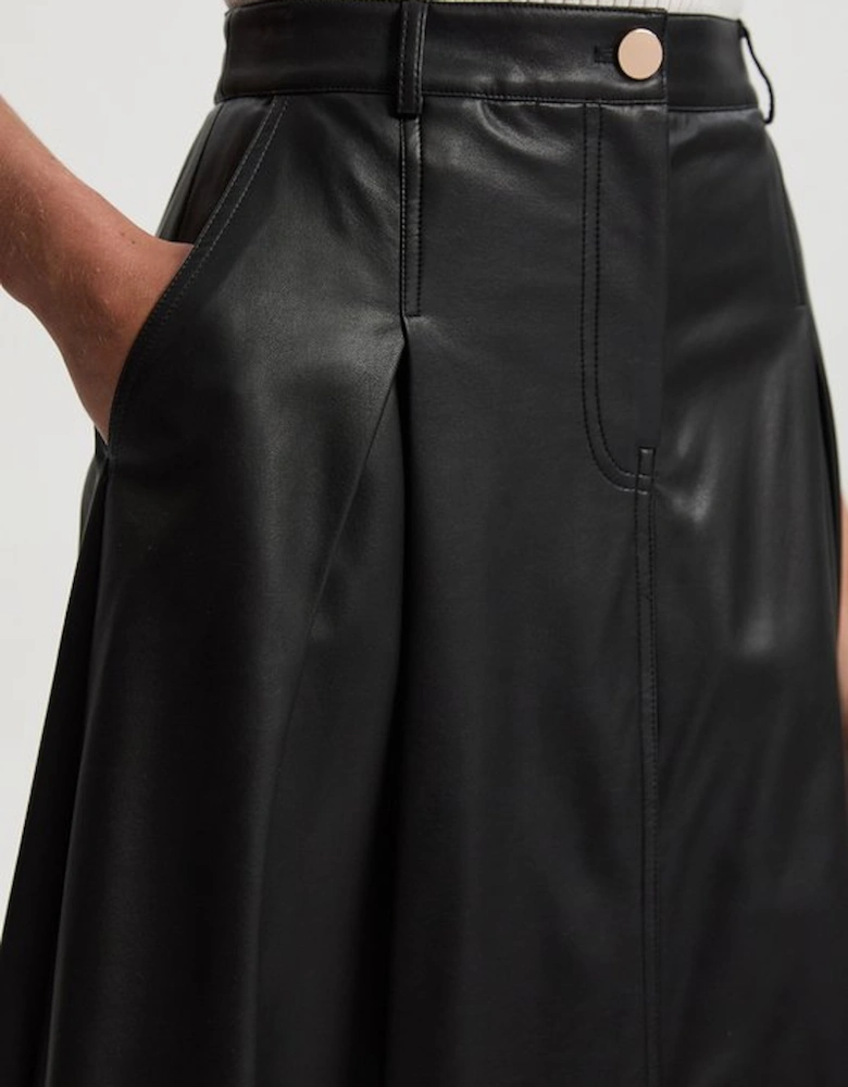 Faux Leather Tailored Full Midi Skirt